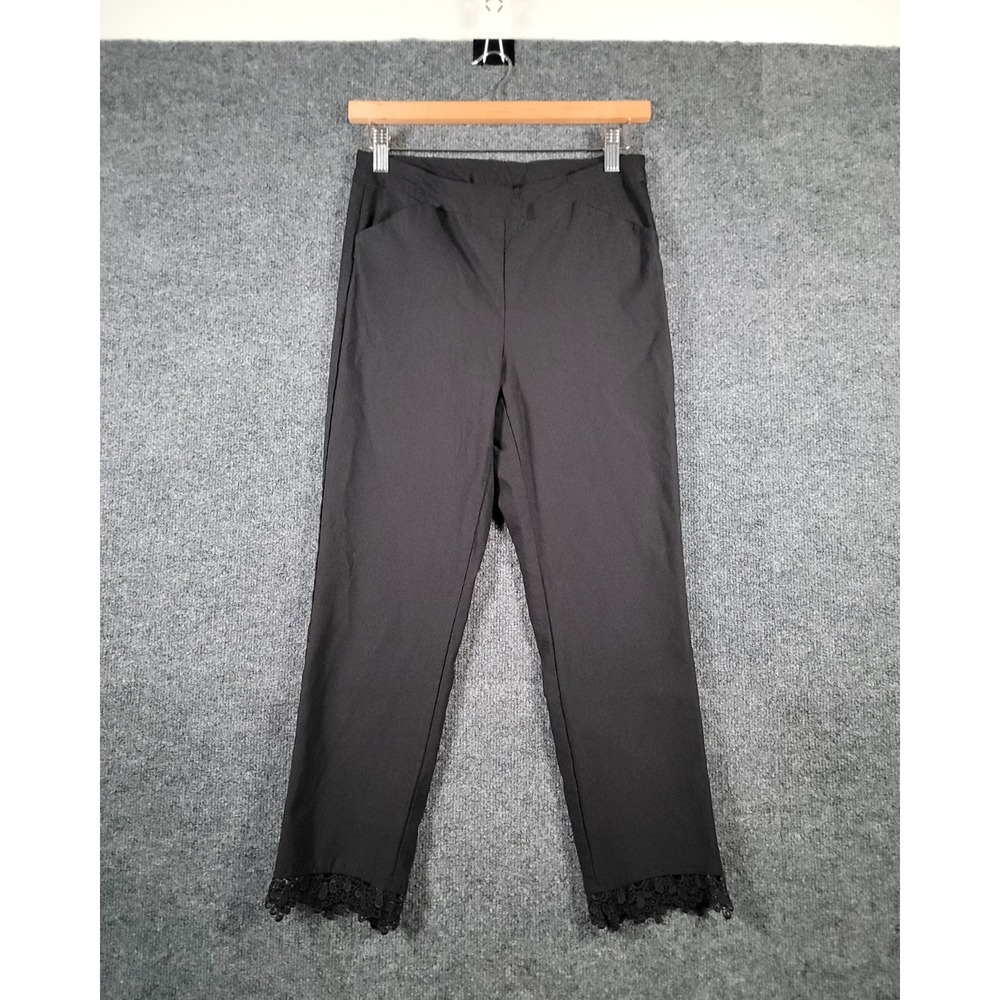 Tribal Womens Pull On Elastic Waist Pants Size 6 Black Flat Front Straight Leg
